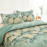 Quilts & Duvets: Meadow Butterfly Green Quilted Bedspread Set with Floral Details and Pillowcases