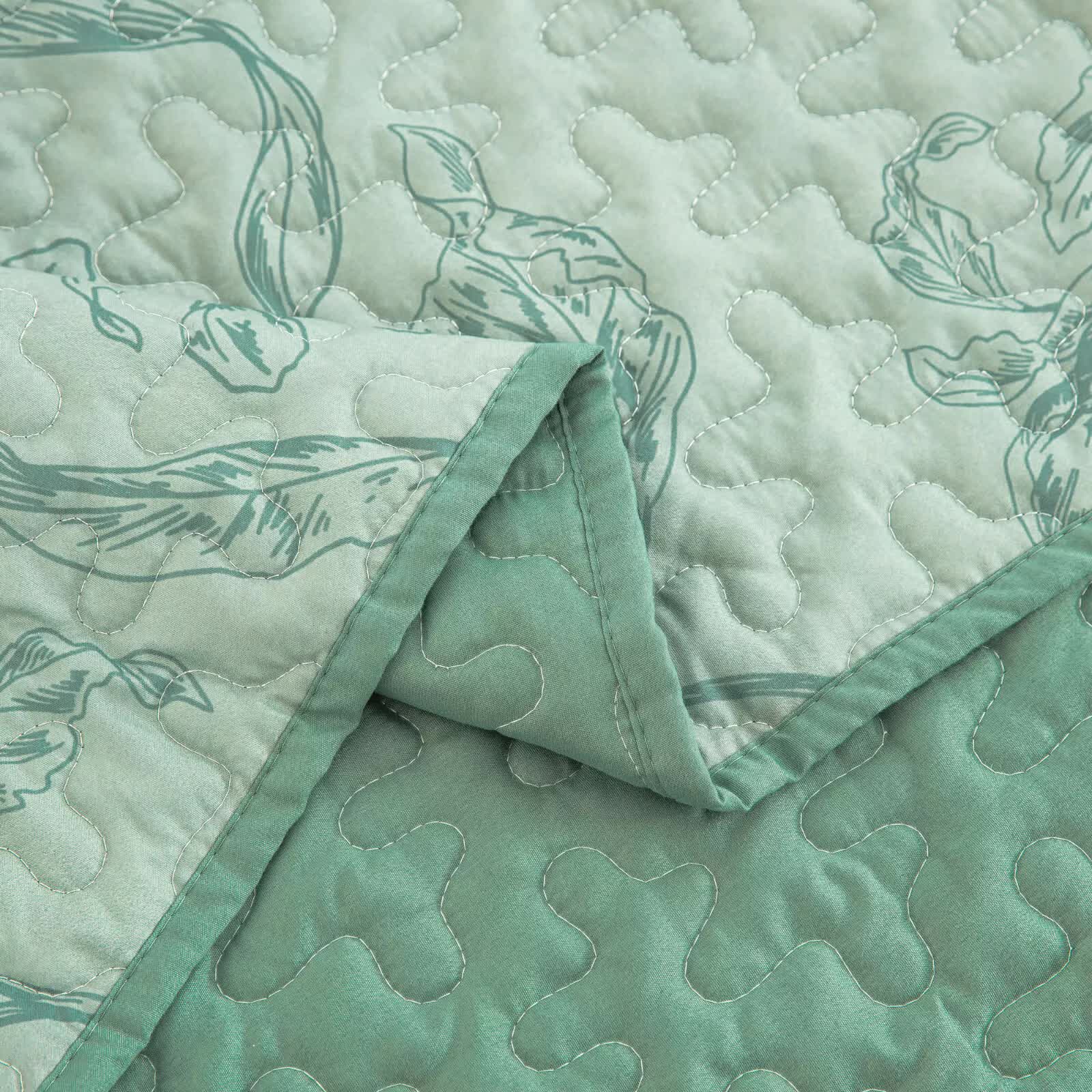 Quilts & Duvets: Meadow Butterfly Green Quilted Bedspread Set with Floral Details and Pillowcases