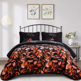 Quilts & Duvets: Black and Red  Leaves Quilted Bedspread & Pillowcase Set