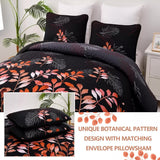 Quilts & Duvets: Black and Red  Leaves Quilted Bedspread & Pillowcase Set