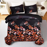 Quilts & Duvets: Black and Red  Leaves Quilted Bedspread & Pillowcase Set