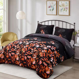 Quilts & Duvets: Black and Red  Leaves Quilted Bedspread & Pillowcase Set