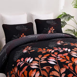 Quilts & Duvets: Black and Red  Leaves Quilted Bedspread & Pillowcase Set