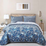 Quilts & Duvets: Blue Garden Coverlet Set with Quilted Floral Pattern and Pillowcases