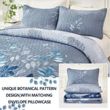 Quilts & Duvets: Blue Garden Coverlet Set with Quilted Floral Pattern and Pillowcases