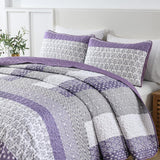 Quilts & Duvets: Bohemian Purple and White Quilted Bedspread or Coverlet Set and matching pillowcases