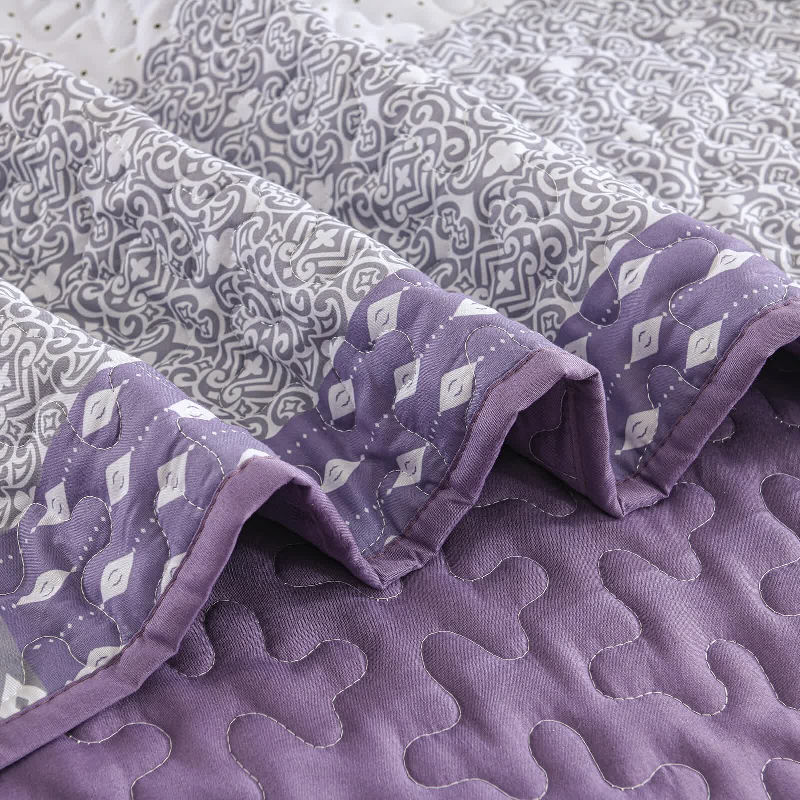 Quilts & Duvets: Bohemian Purple and White Quilted Bedspread or Coverlet Set and matching pillowcases