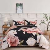 Quilts & Duvets: Blossom Trio Quilted Coverlet Set with Pillowcases (Black, Red & Pink