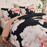 Quilts & Duvets: Blossom Trio Quilted Coverlet Set with Pillowcases (Black, Red & Pink