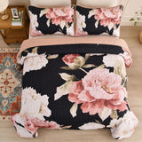 Quilts & Duvets: Blossom Trio Quilted Coverlet Set with Pillowcases (Black, Red & Pink