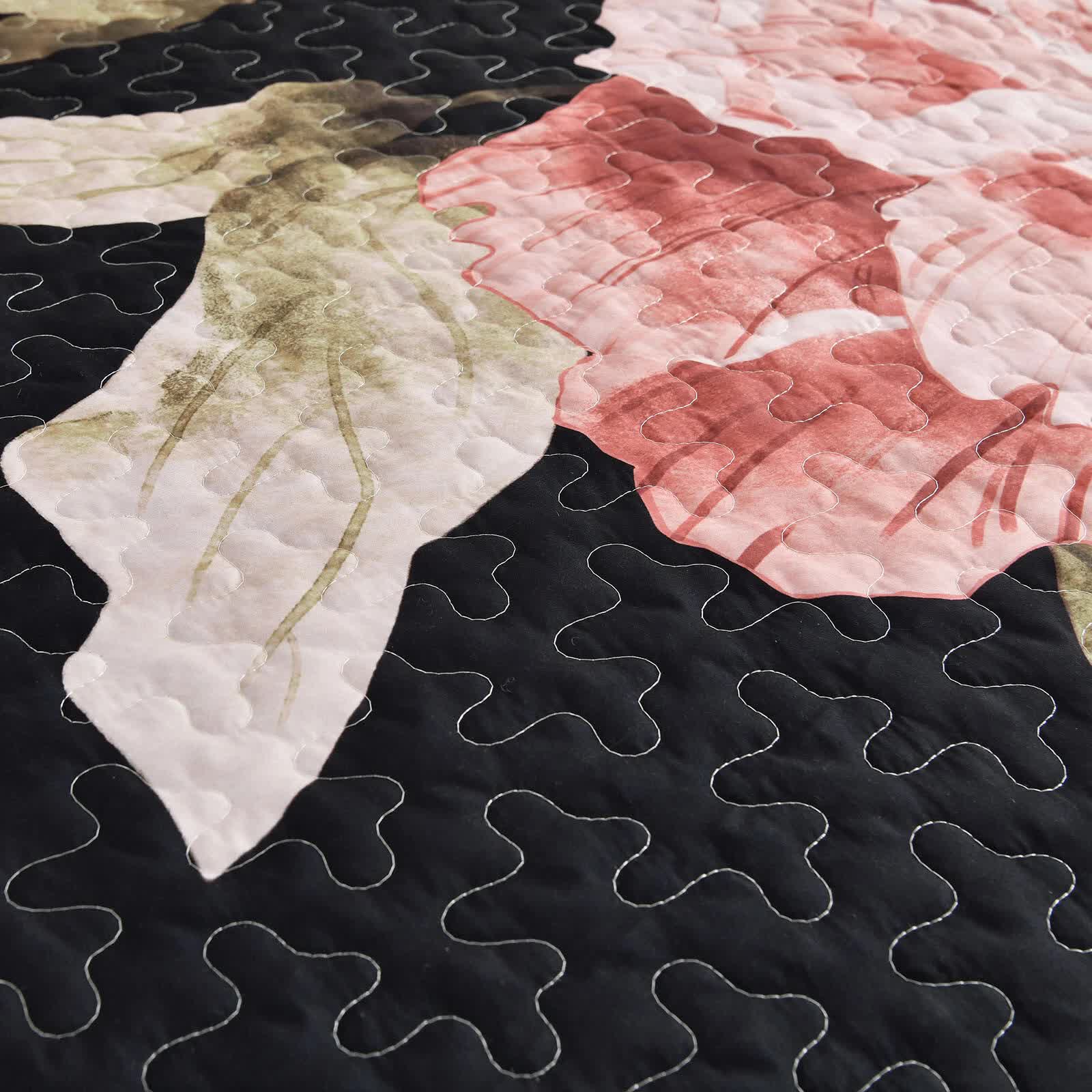 Quilts & Duvets: Blossom Trio Quilted Coverlet Set with Pillowcases (Black, Red & Pink