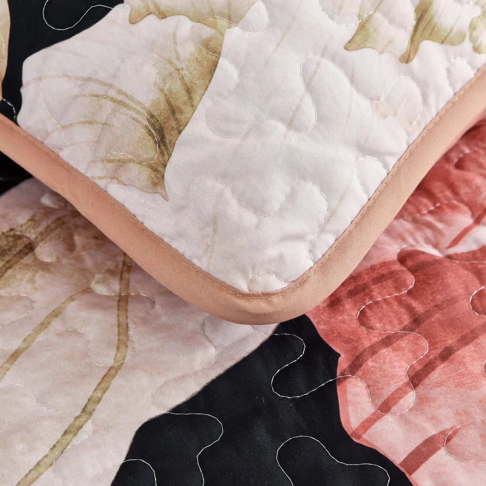 Quilts & Duvets: Blossom Trio Quilted Coverlet Set with Pillowcases (Black, Red & Pink