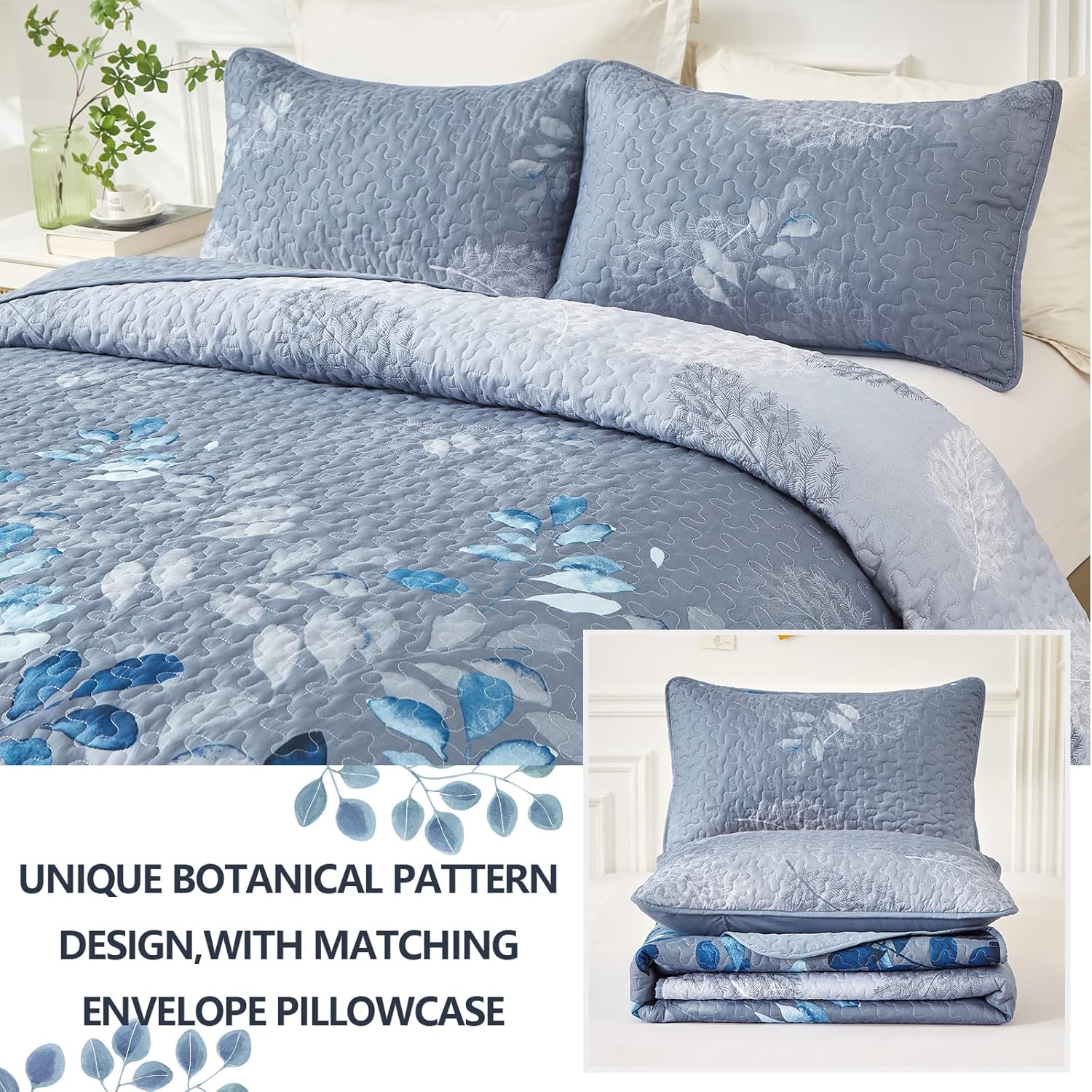 Nostalgic Quilted coverlet and pillowcovers set: Classic and Timeless - Queen size
