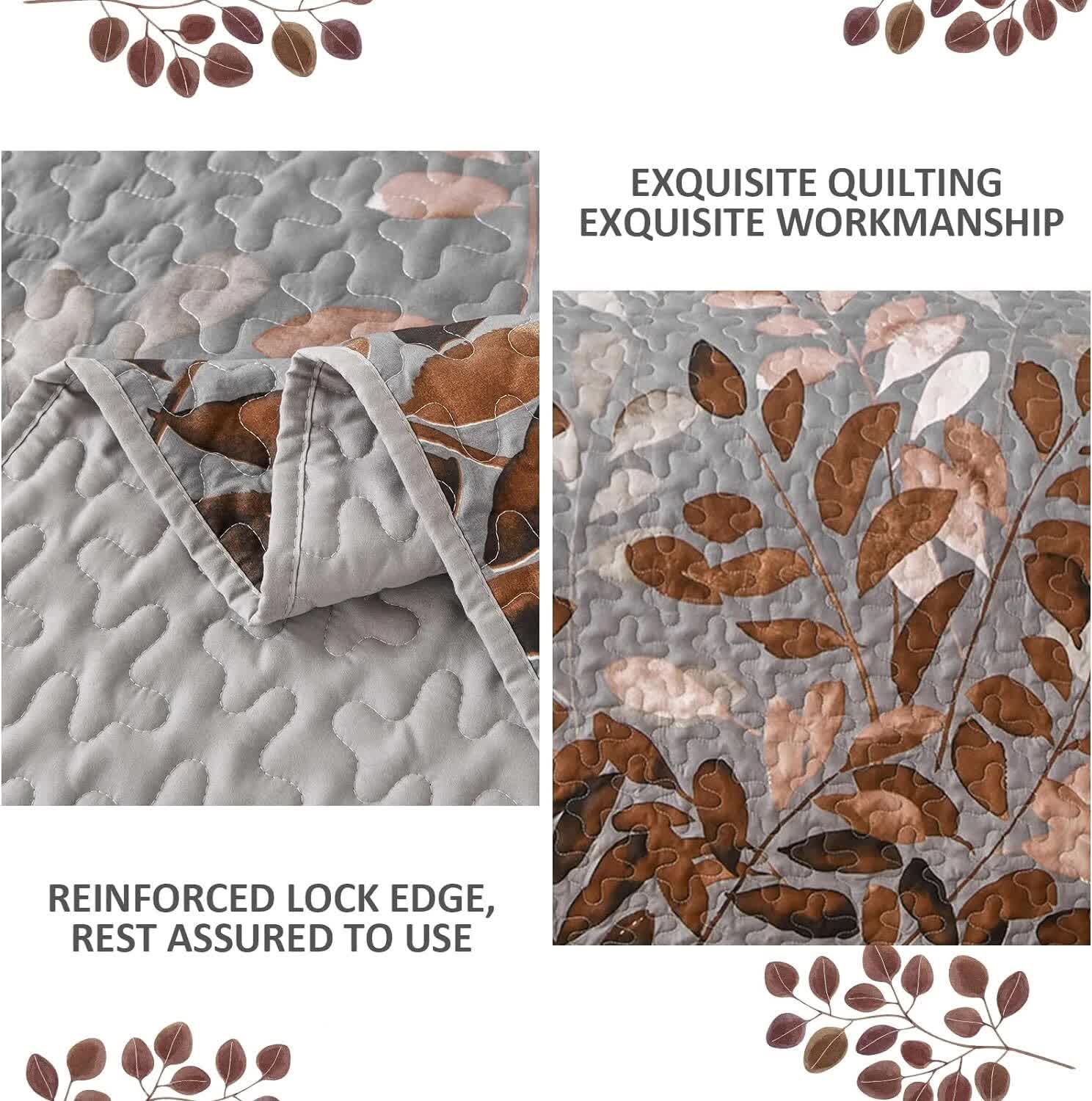 Quilts & Duvets: Brown Verdant Quilted Ensemble with Flower Motifs bedspread  and Pillowcases