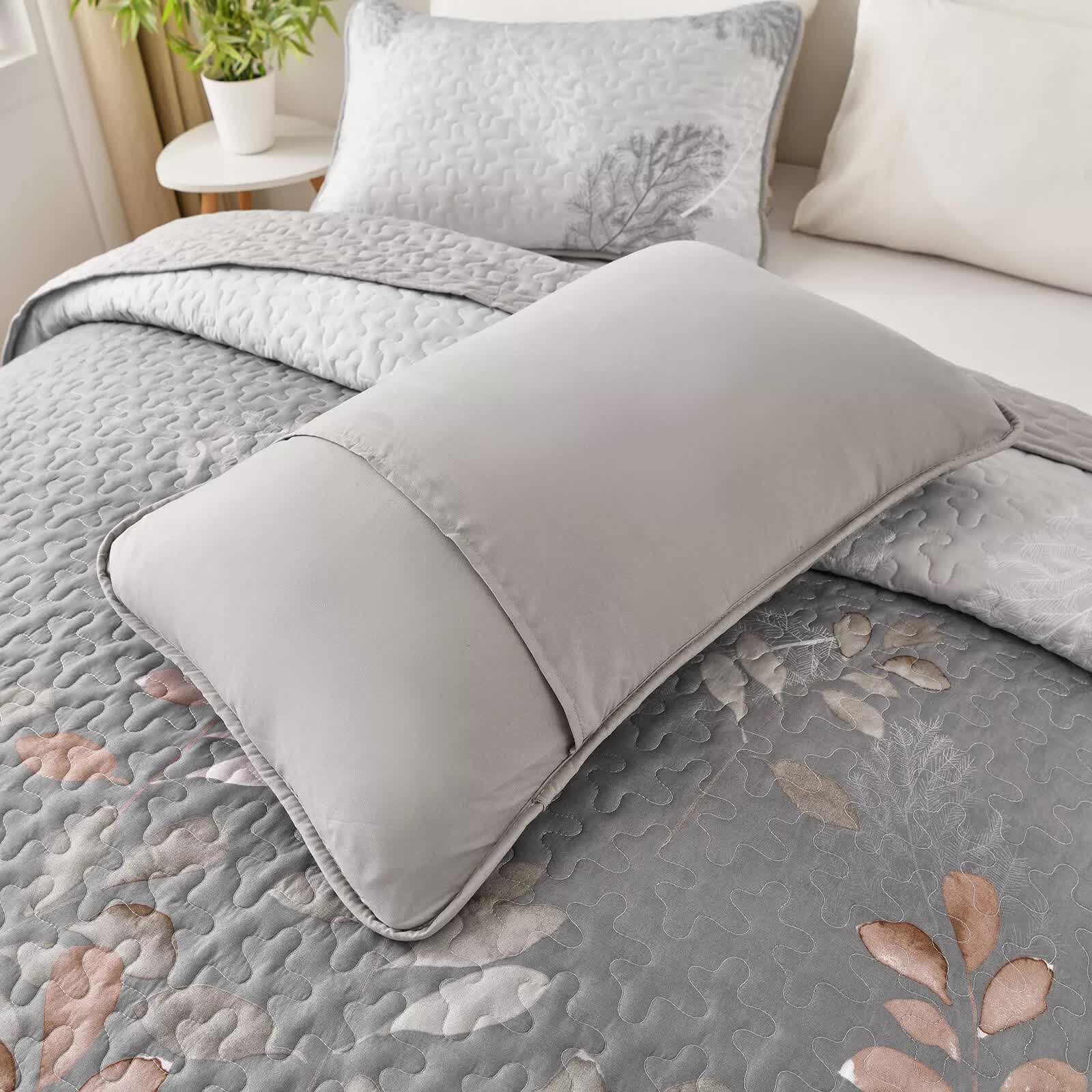 Quilts & Duvets: Brown Verdant Quilted Ensemble with Flower Motifs bedspread  and Pillowcases