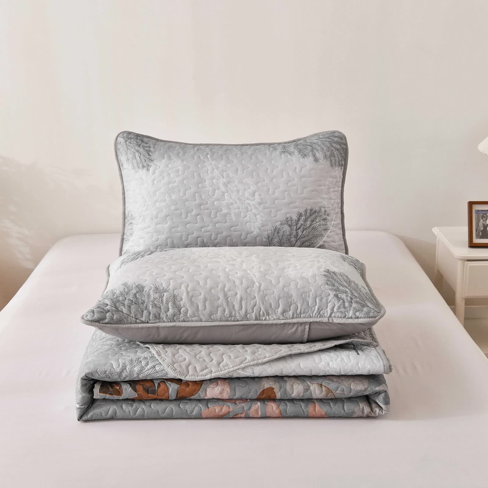 Quilts & Duvets: Brown Verdant Quilted Ensemble with Flower Motifs bedspread  and Pillowcases