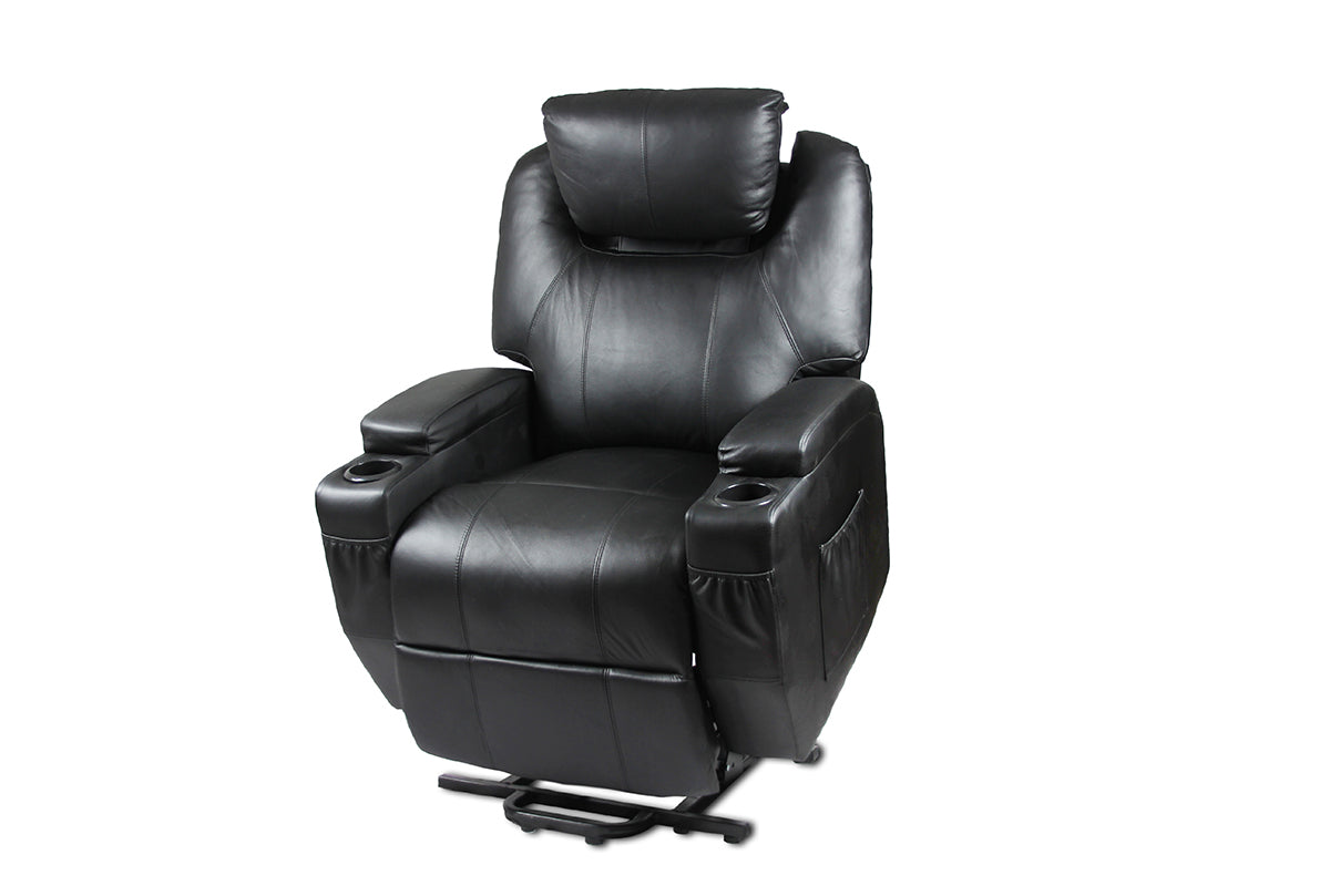 Sofas & Sofa Beds: Recliner Lift Heat Massage Armchair Sofa Leather 2 Motor Chair Black