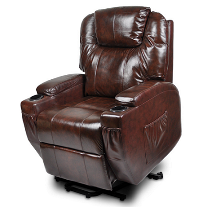 Sofas & Sofa Beds: Recliner Lift Heat Massage Armchair Sofa Leather 2 Motor Chair Brown