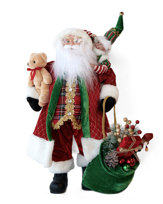 Christmas Decorations: LUXURY SANTA WITH BEAR & ELF 61CM
