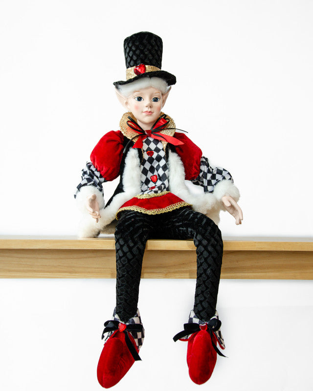 Christmas Decorations: LUXURY CHRISTMAS CAROLLER ELF BLACK/RED 65CM