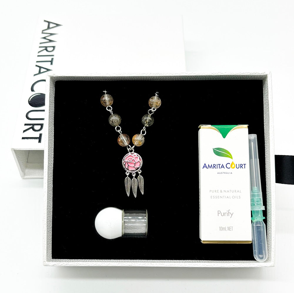 Women's Jewellery: Gift Box - Rose White Gold Aroma Necklace + Purify Oil Blend