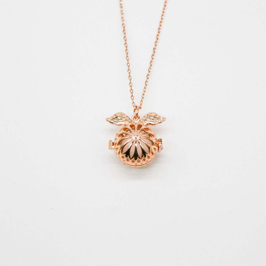 Women's Jewellery: Gift Box - Angel Ball Rose Gold Aroma Necklace + Purify Oil Blend