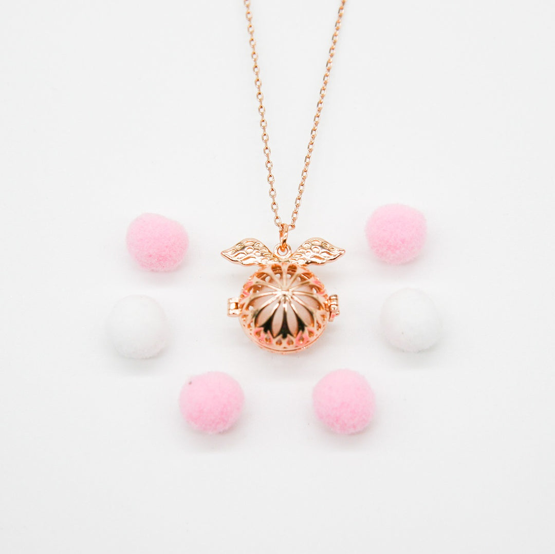 Women's Jewellery: Gift Box - Angel Ball Rose Gold Aroma Necklace + Purify Oil Blend