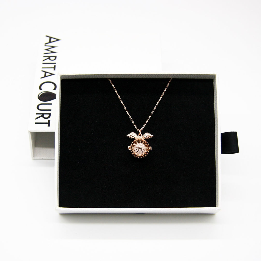 Women's Jewellery: Gift Box - Angel Ball Rose Gold Aroma Necklace + Purify Oil Blend