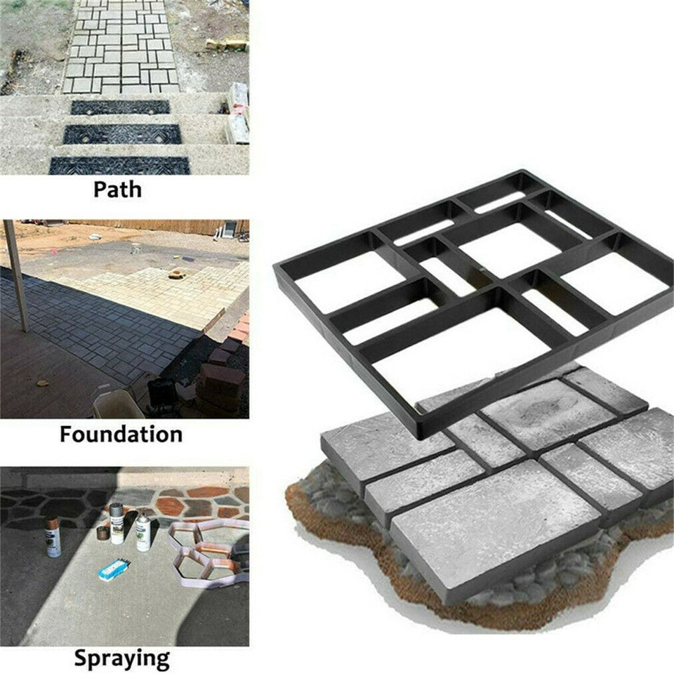 Gardening Accessories: 10Grids Garden Paving Brick Patio Concrete Slabs Maker Path Driveway Stone Mould