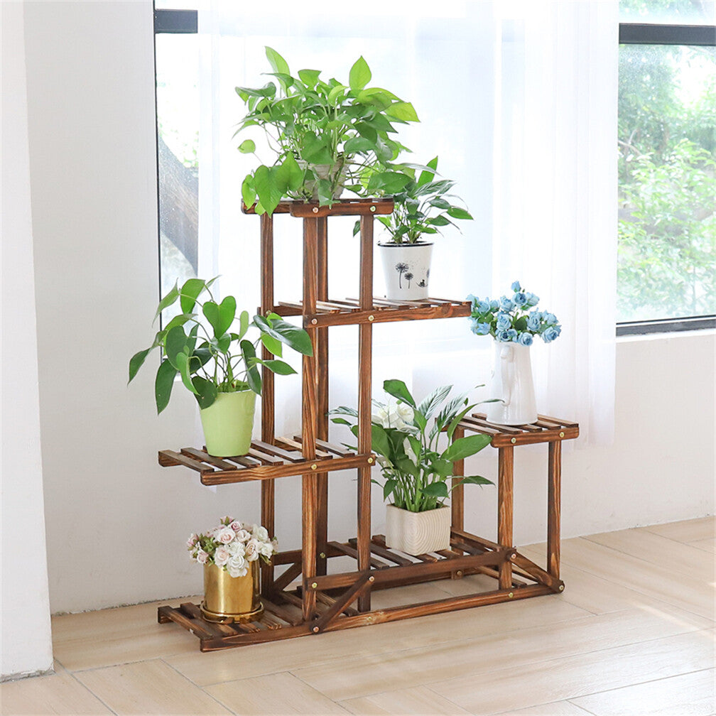 Gardening Accessories: 6-Tier Rustic Wooden Step Plant Stand
