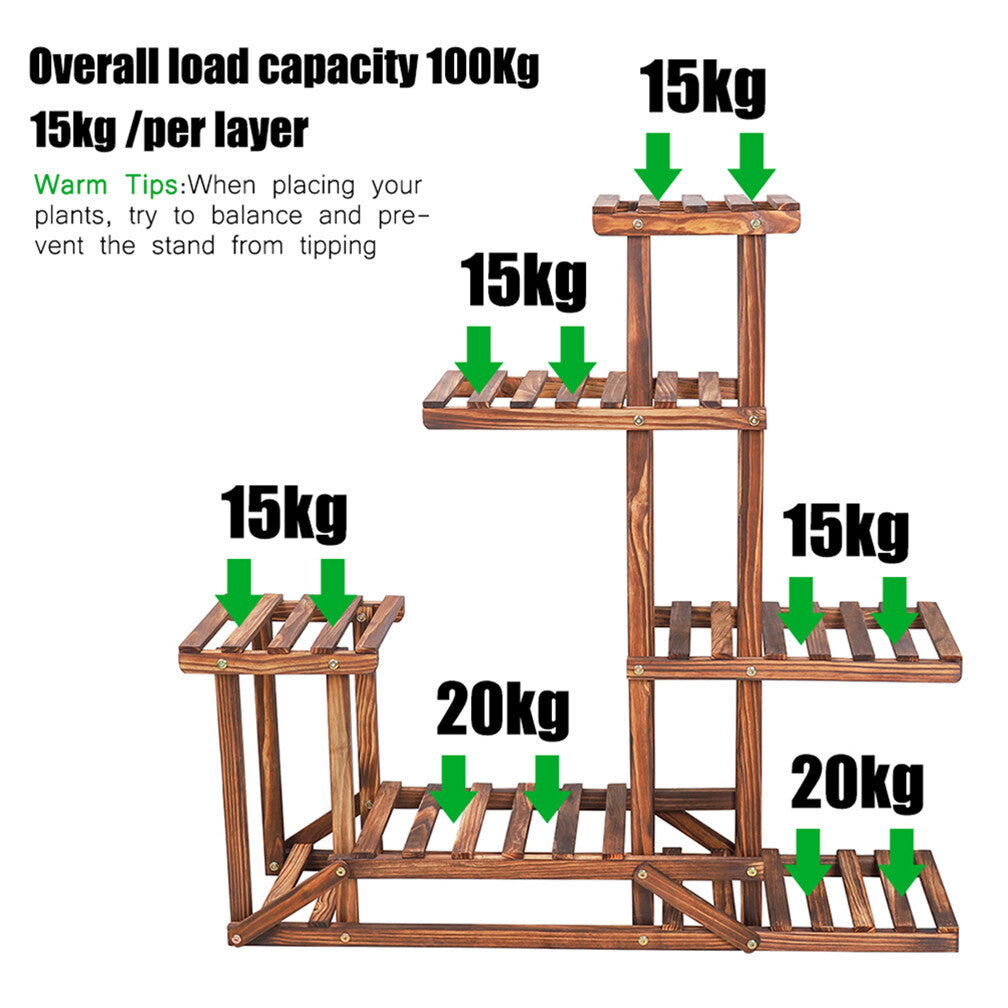 Gardening Accessories: 6-Tier Rustic Wooden Step Plant Stand