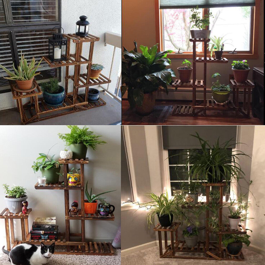 Gardening Accessories: 6-Tier Rustic Wooden Step Plant Stand