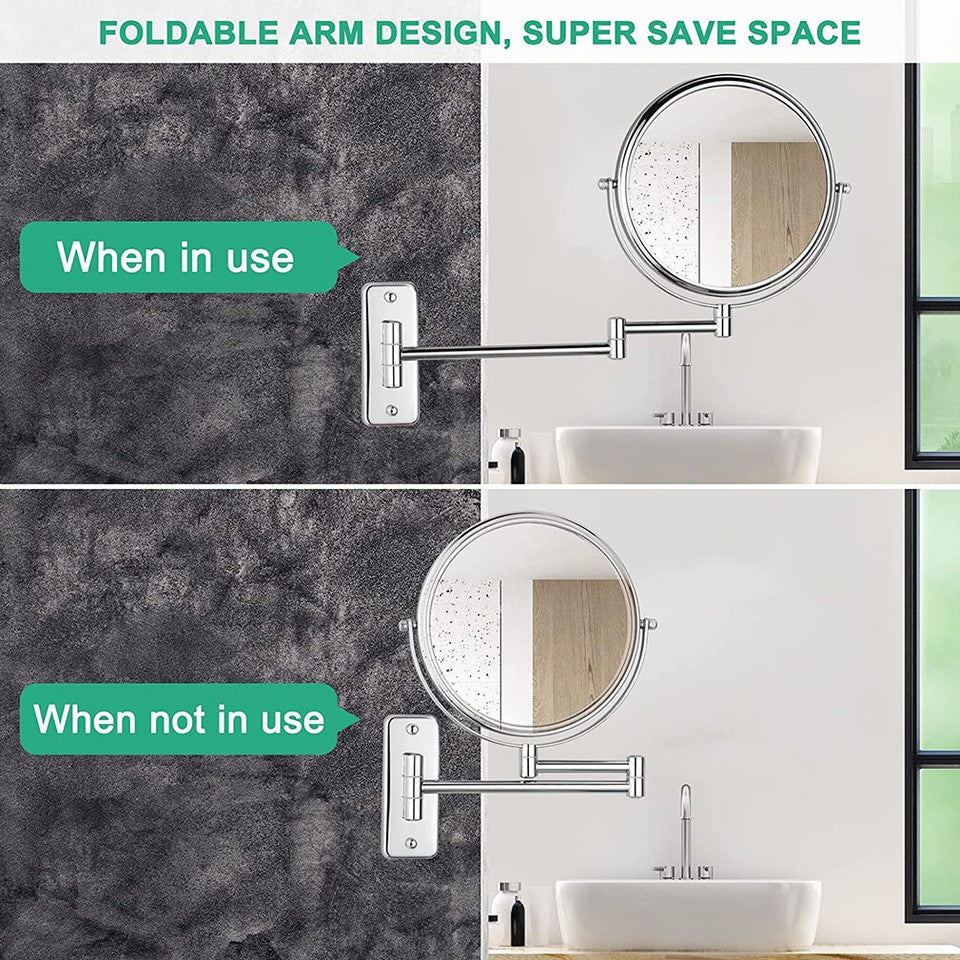 Mirrors: Fin Bath Mirror 1X/5X Magnification Wall Mounted Adjustable Makeup Mirror Arm Extend
