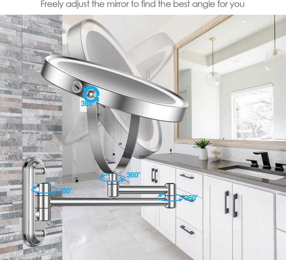 Mirrors: Fin Bath Mirror 1X/5X Magnification Wall Mounted Adjustable Makeup Mirror Arm Extend