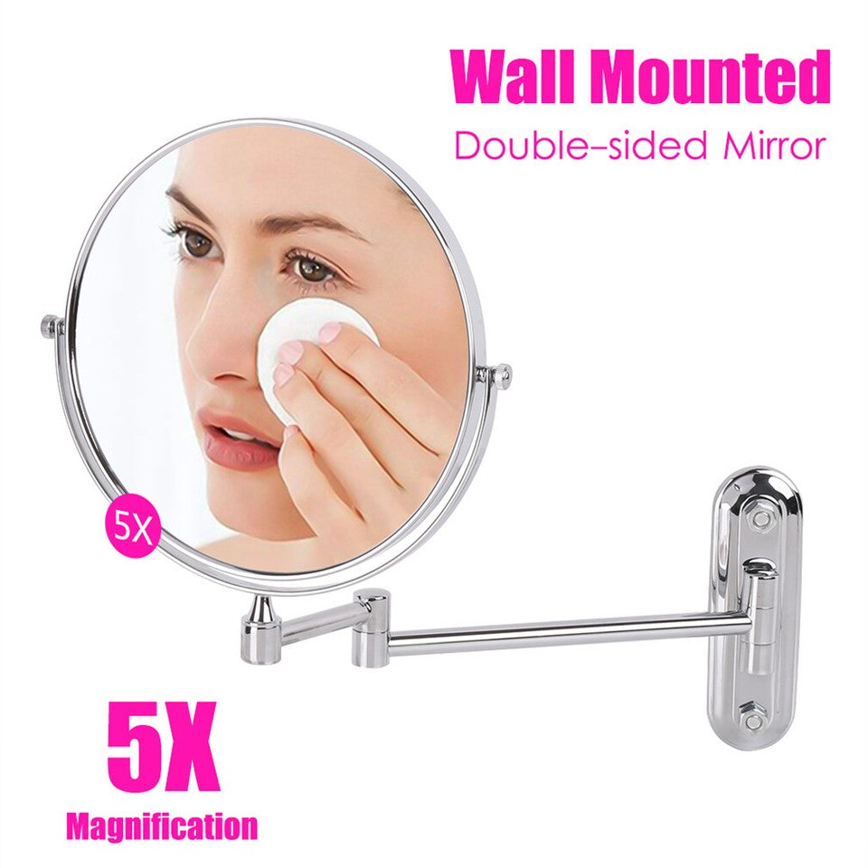 Mirrors: Fin Bath Mirror 1X/5X Magnification Wall Mounted Adjustable Makeup Mirror Arm Extend
