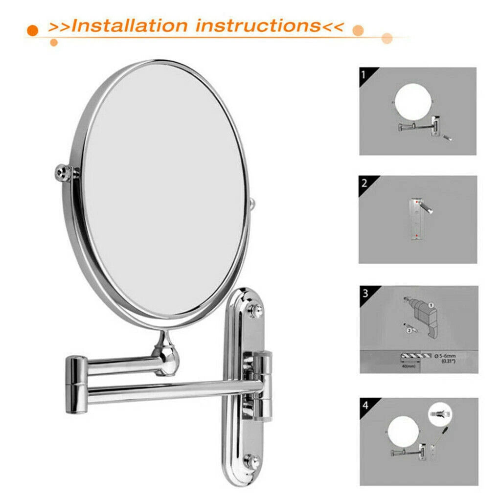 Makeup Mirrors: Extendable Wall-Mounted Makeup Mirror with 10× Magnification, Double-Sided