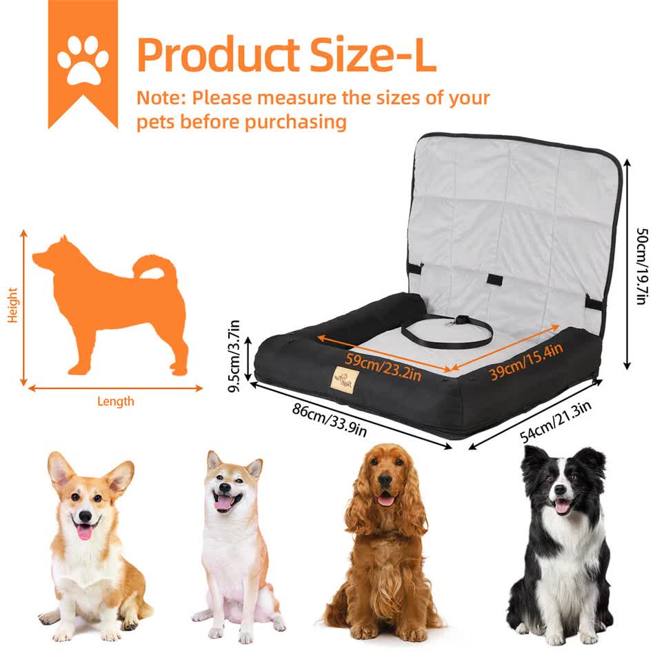 Dog Carriers & Crates: Waterproof Dog Car Seat Bed with Safety Belt