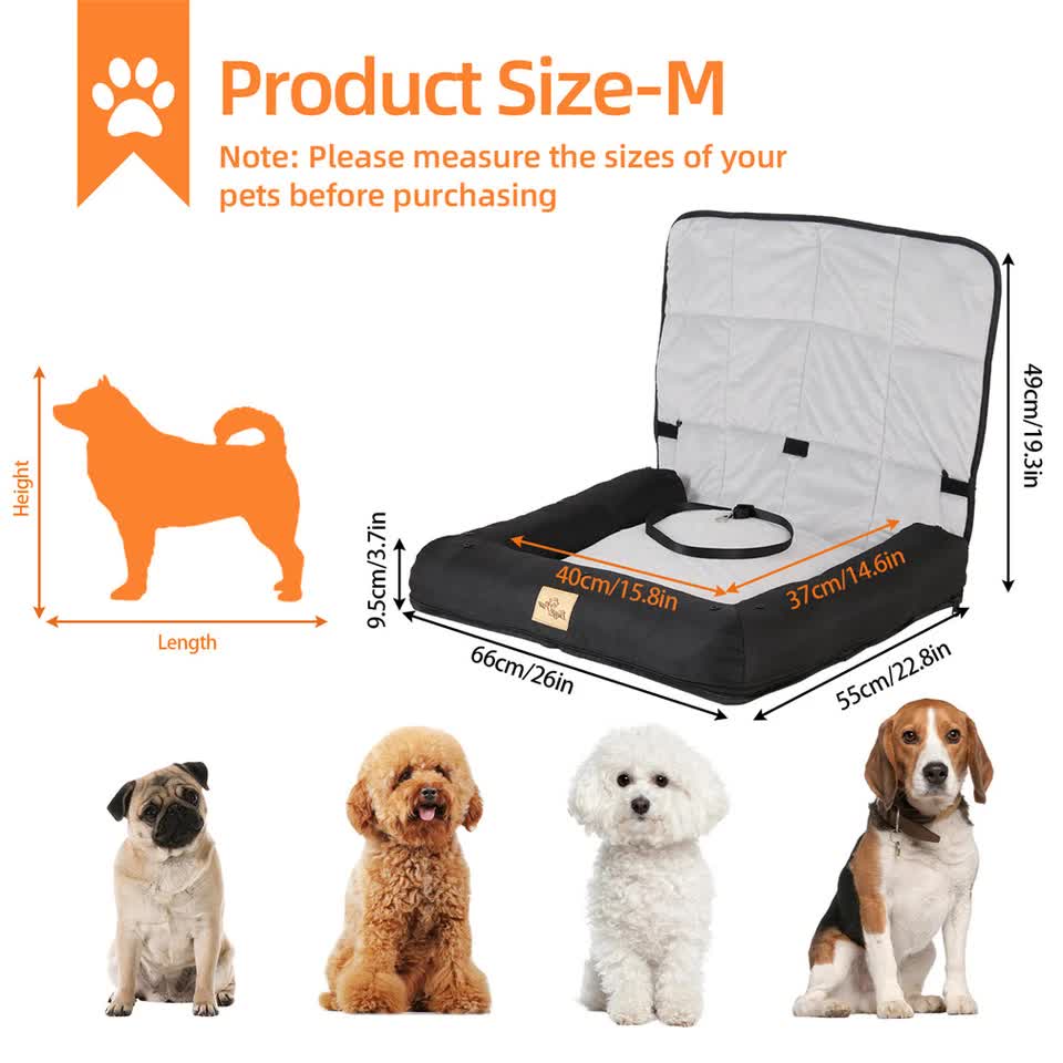 Medium Sized Waterproof Dog Car Seat Bed with Safety Belt