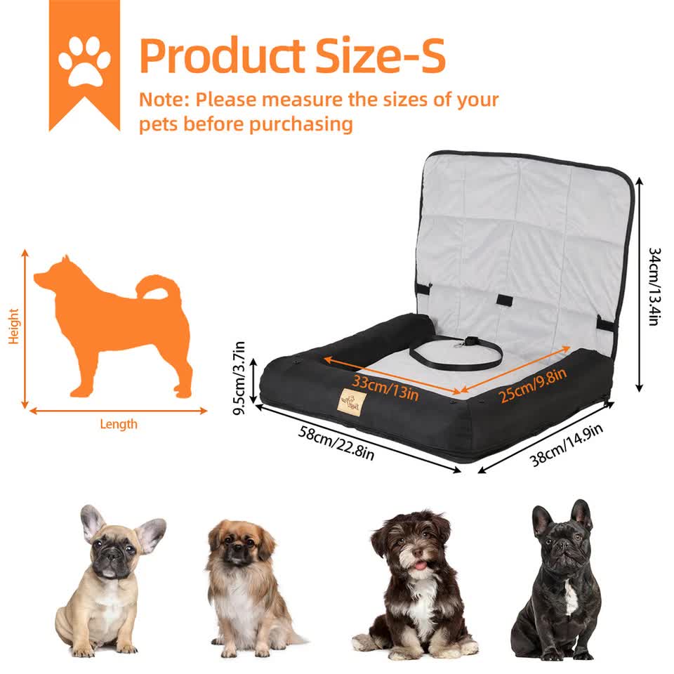 Small Waterproof Dog Car Seat Bed with Safety Belt