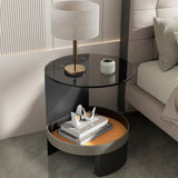 Side Tables: 2 Tier Luxury Side End Table Glass Top Saddle Leather Storage Shelf Accent Table
