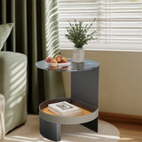 Side Tables: 2 Tier Luxury Side End Table Glass Top Saddle Leather Storage Shelf Accent Table