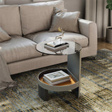 Side Tables: 2 Tier Luxury Side End Table Glass Top Saddle Leather Storage Shelf Accent Table