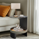 Side Tables: 2 Tier Luxury Side End Table Glass Top Saddle Leather Storage Shelf Accent Table