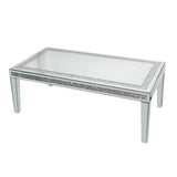 Coffee Tables: Silver Mirrored Coffee Table with Crushed Crystal Diamond Inlay Rectangular Center Table for Living Room
