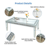 Coffee Tables: Silver Mirrored Coffee Table with Crushed Crystal Diamond Inlay Rectangular Center Table for Living Room