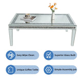 Coffee Tables: Silver Mirrored Coffee Table with Crushed Crystal Diamond Inlay Rectangular Center Table for Living Room