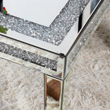 Coffee Tables: Silver Mirrored Coffee Table with Crushed Crystal Diamond Inlay Rectangular Center Table for Living Room