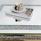 Coffee Tables: Silver Mirrored Coffee Table with Crushed Crystal Diamond Inlay Rectangular Center Table for Living Room