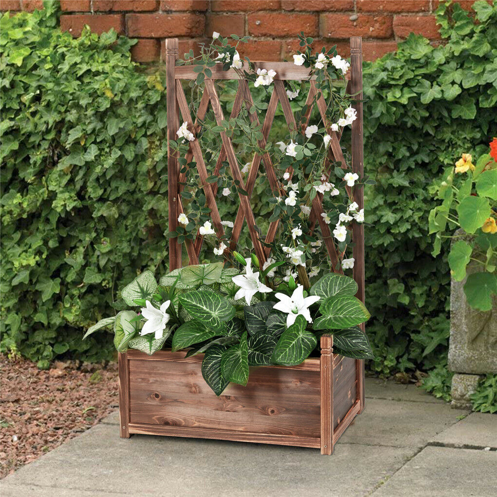 Garden Beds & Planters: Extra Large Wooden Raised Plant Bed Garden Elevated Planter Box with Trellis