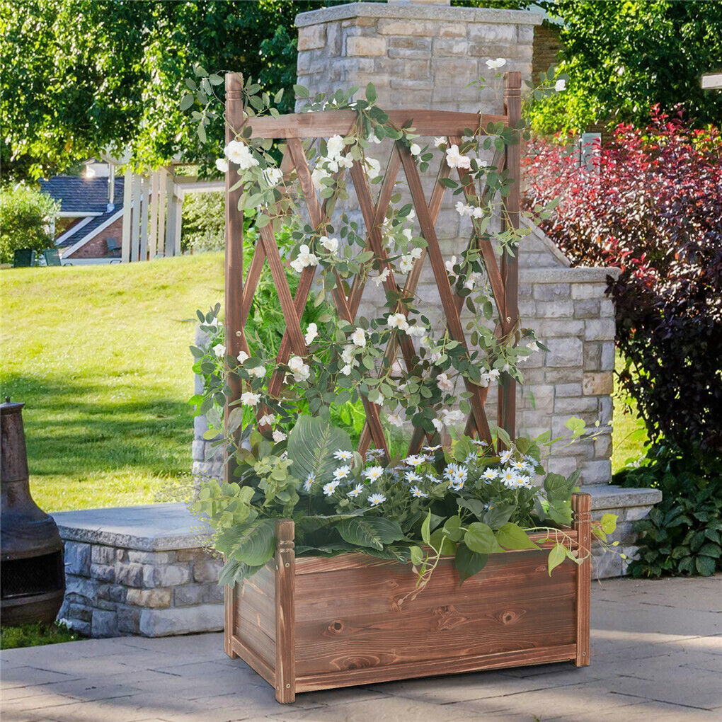 Garden Beds & Planters: Extra Large Wooden Raised Plant Bed Garden Elevated Planter Box with Trellis